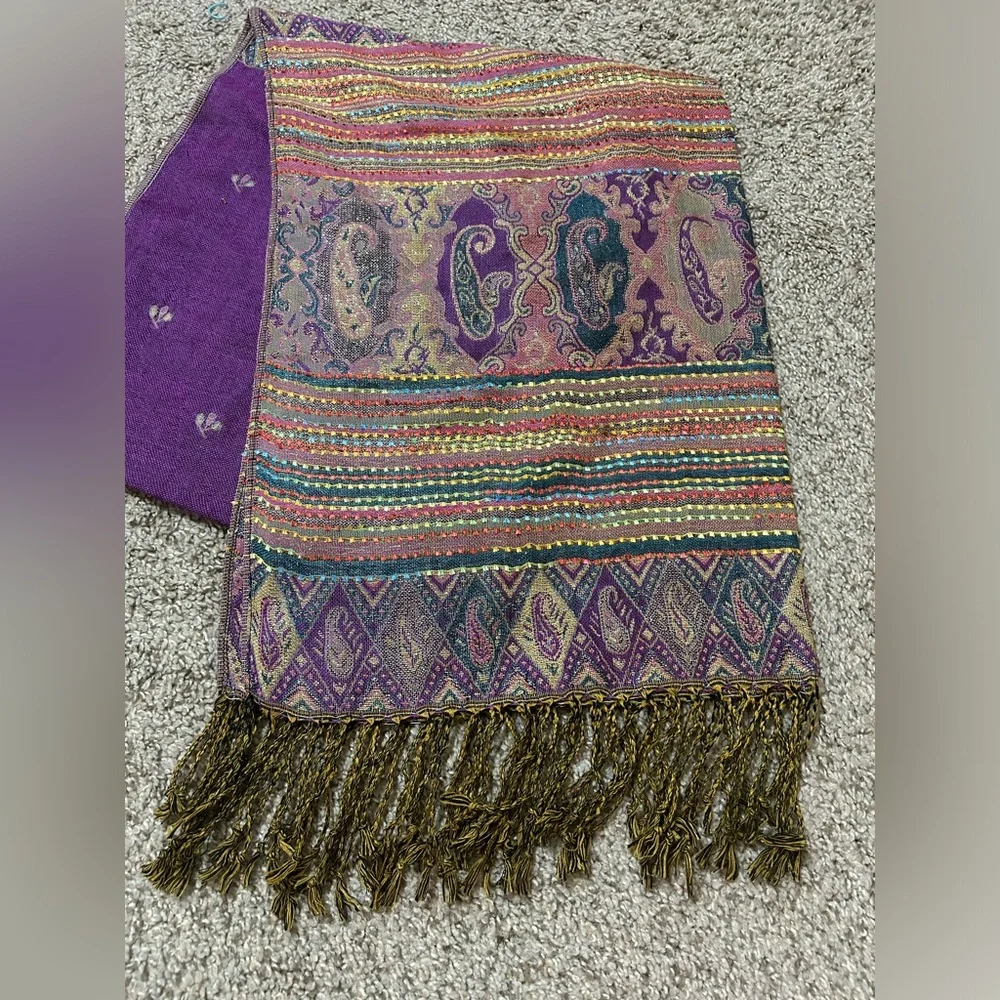 Pashmina Bohemian Purple Paisley Fringe Scarf Silk Cashmere Women's Travel Multi